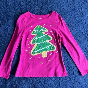 Girls Authentic J. Khaki XL Long sleeve pink shirt w/Christmas tree.